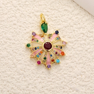 Gold plated heart pendant with colorful gemstones and enamel fan detail for DIY jewelry