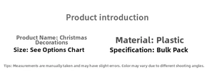 Detailed specifications table for 5cm plastic Christmas balls including material and size