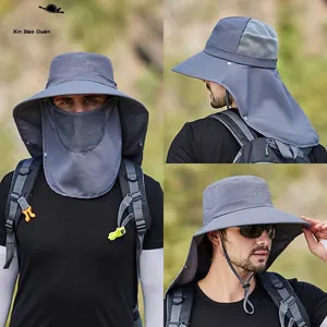 Men Outdoor Sun Hat With Neck Flap Face Mask Wide Brim Nylon Quick Dry UV Protection Hiking Fishing Breathable