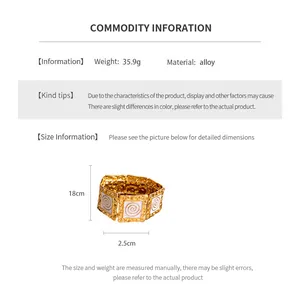 Size chart showing 18cm vintage gold alloy bracelet with white enamel spiral patterns