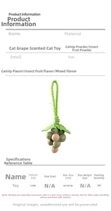 Detailed close-up of grape-shaped catnip molar toy with natural silvervine and woven rope