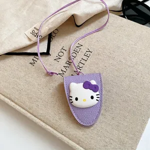 Purple leather Hello Kitty glasses holder necklace with litchi grain and matching lanyard