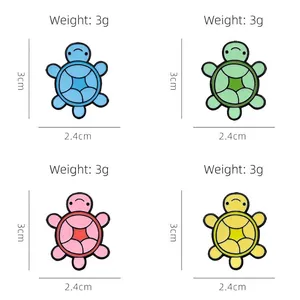 Cute cartoon turtle enamel pins in four colors with size and weight specifications