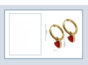 Detailed view of 18K gold plated stainless steel hoop earring with red heart zircon charm