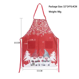 Christmas gnome linen apron with snowflake patterns and front pockets, size 80x55cm