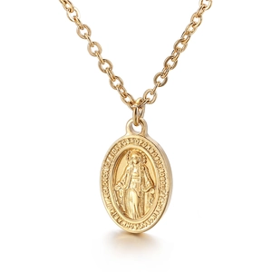 Virgin Mary Pendant Necklace Stainless Steel 18K Gold Plated Religious Miraculous Medal Vintage Jewelry For Women