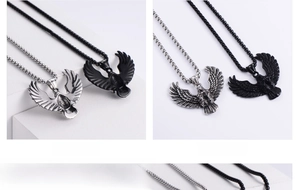 Detail view of eagle pendant with black antique finish and frosted matte back texture