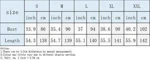 Detailed size chart for women's V-neck floral maxi dress showing S to XXL measurements