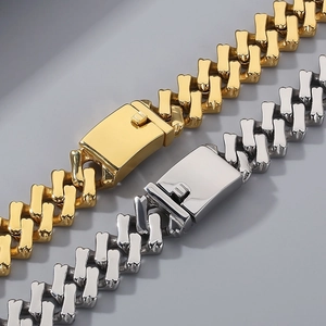 Polished 20mm wide Cuban link chain necklaces in gold and silver stainless steel