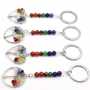 Tree Of Life Keychain Natural Stone 7 Chakra Healing Crystals Wire Wrapped Pendant For Bag Hanging Jewelry Ornament