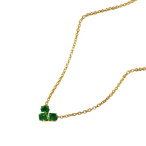 Elegant gold titanium steel necklace featuring three green square-cut gemstone pendants