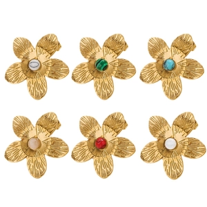 French palace style 18K gold plated flower earrings with assorted gemstone inlays