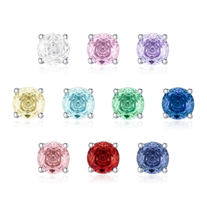 Lot de dix boucles d'oreilles en argent S925 avec zircons ronds colorés taille rose