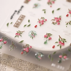 Stickers nail art motif pêche rose avec texture 3D sur support translucide