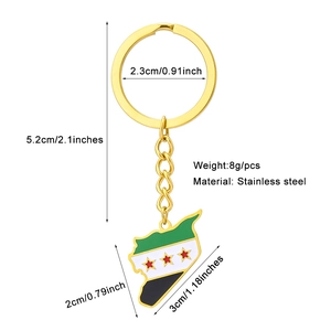 Vue détaillée montrant les dimensions et le poids du porte-clés carte de la Syrie