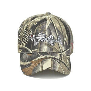 3D fish skeleton embroidered camouflage baseball cap for outdoor fishing and camping