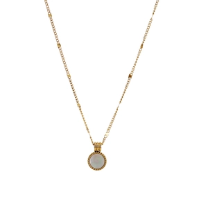 18K gold plated stainless steel necklace with round white mother of pearl pendant