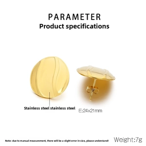 Detailed specs of 18K gold plated stainless steel irregular oval earrings with wavy texture