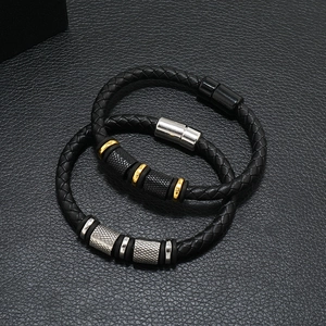 Braided Leather Bracelet Alloy Textured Beads Magnetic Buckle Multilayer Trendy Jewelry For Men Unisex