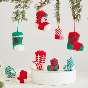 Mini knitted Christmas stockings with Santa and tree patterns for tree decoration