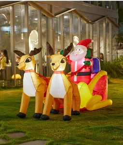 Luminous inflatable Christmas Santa on reindeer sleigh outdoor yard decoration