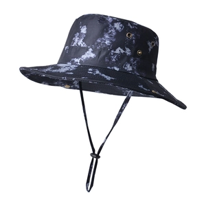 Women's wide brim sun hat with marble texture and adjustable drawstring for outdoor use