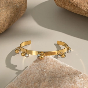 Bracciale rigido bicolore placcato oro 18K in acciaio inossidabile su pietre naturali