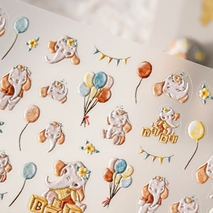 Autocollants 5D pour ongles avec motifs d'éléphants de dessins animés et paillettes fines