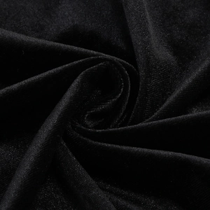 Detail of luxury black velvet fabric with elegant spiral texture and pearlescent sheen