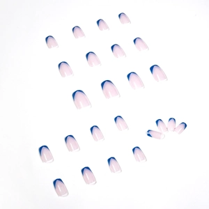 Blue french tip press on nails set with 24 pieces of translucent square fake nails