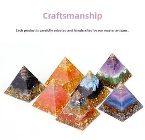 Set of Orgone energy pyramids with resin crystals, metal foils and copper coils