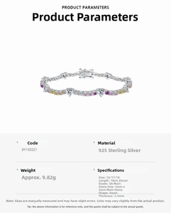 Detail view of S925 sterling silver bracelet featuring multi-color heart zircon stones