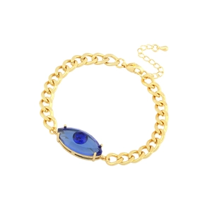 Grobe goldene Gliederkette mit blauem Evil Eye Kristall und Karabinerverschluss