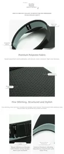 Detail of outdoor sun visor showing polyester fabric texture and metal adjustment buckle