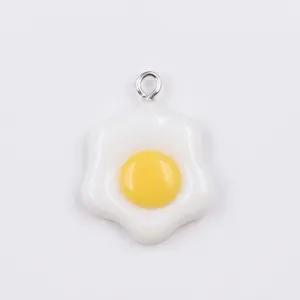 Creative resin poached egg pendant charm with yellow yolk and white base for DIY crafts