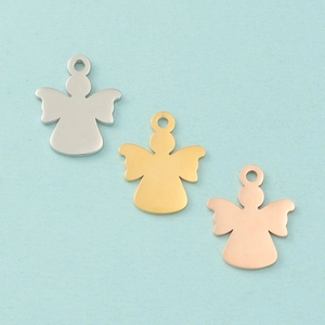 Polished stainless steel angel charms in silver, gold and rose gold for DIY jewelry
