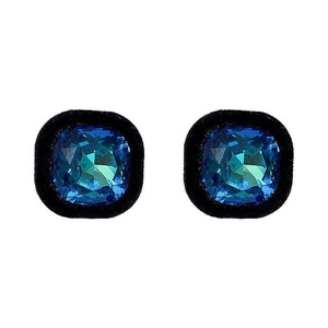 Boucles d'oreilles carrées vintage avec cristal bleu marine et bordure noire