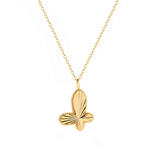 Polished gold butterfly pendant necklace with radiant texture on S925 silver chain