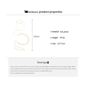 Detailed specifications of gold zircon beaded waist chain with dimensions and weight info