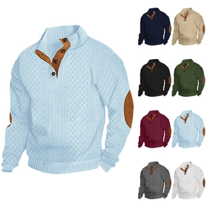 Herren Strickpullover Stehkragen Langarm Mit Ellbogen-Patches Aus Kunstleder Texturierte Lässige Urban Fashion Oberteile