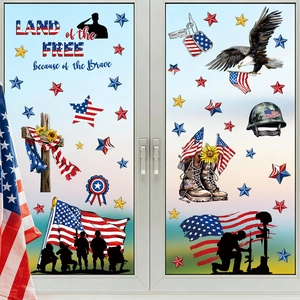 Patriotic window stickers with American flag stars and eagle for Independence Day decor