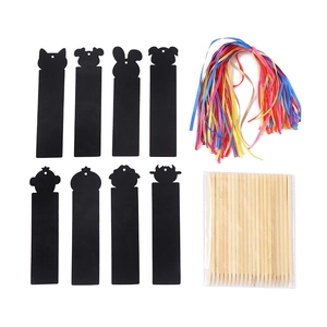 DIY animal-shaped scratch art bookmark set with colorful ribbons and bamboo styluses