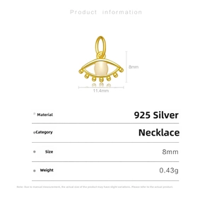 Macro view of 925 sterling silver evil eye pendant with 11.4mm by 8mm dimensions