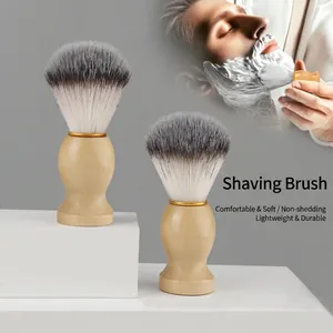 Men Shaving Brush Soft Synthetic Fiber Bristles With Ergonomic Wood Handle Manual Lathering Tool For Grooming Facial Hair