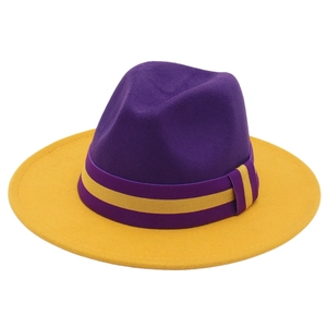 Two Tone Fedora Hat Wide Brim Wool Felt Style Retro Jazz Hat With Ribbon Band Contrast Color For Men Women