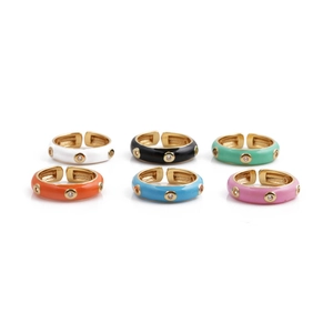 Adjustable Open Ring Copper Colorful Enamel Inlaid Zircon Fashion Jewelry For Women Trendy Gold Plated Band