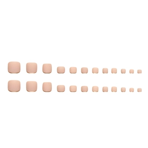 Matte nude pink press-on toenails with gold rim, 24 pieces set in various sizes