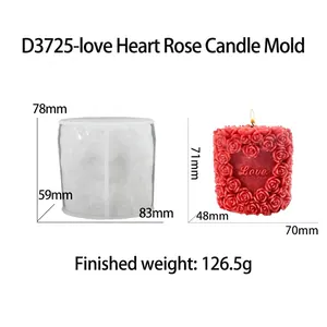 Love heart rose candle silicone mold with finished floral 3D embossed craft candle