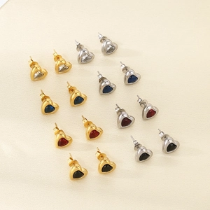 French vintage heart stud earrings set in gold and silver finish with colorful gemstones