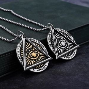 Triangle All-Seeing Eye stainless steel pendants in silver and gold-tone finish